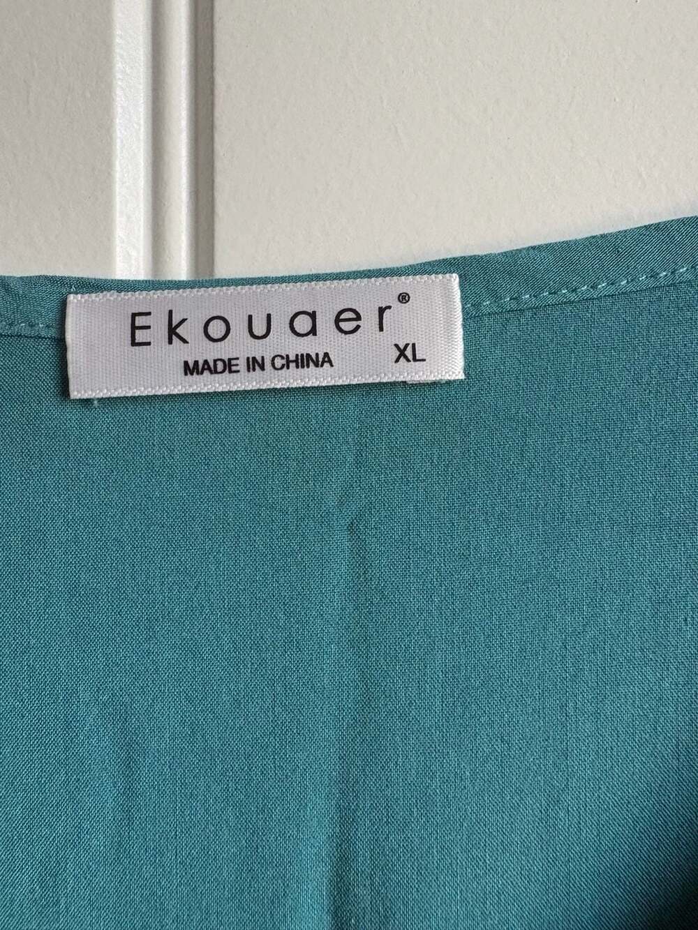 Ekouaer Swimsuit Coverup Dress Size XL Teal V Neck Drawstring - Picture 2 of 4